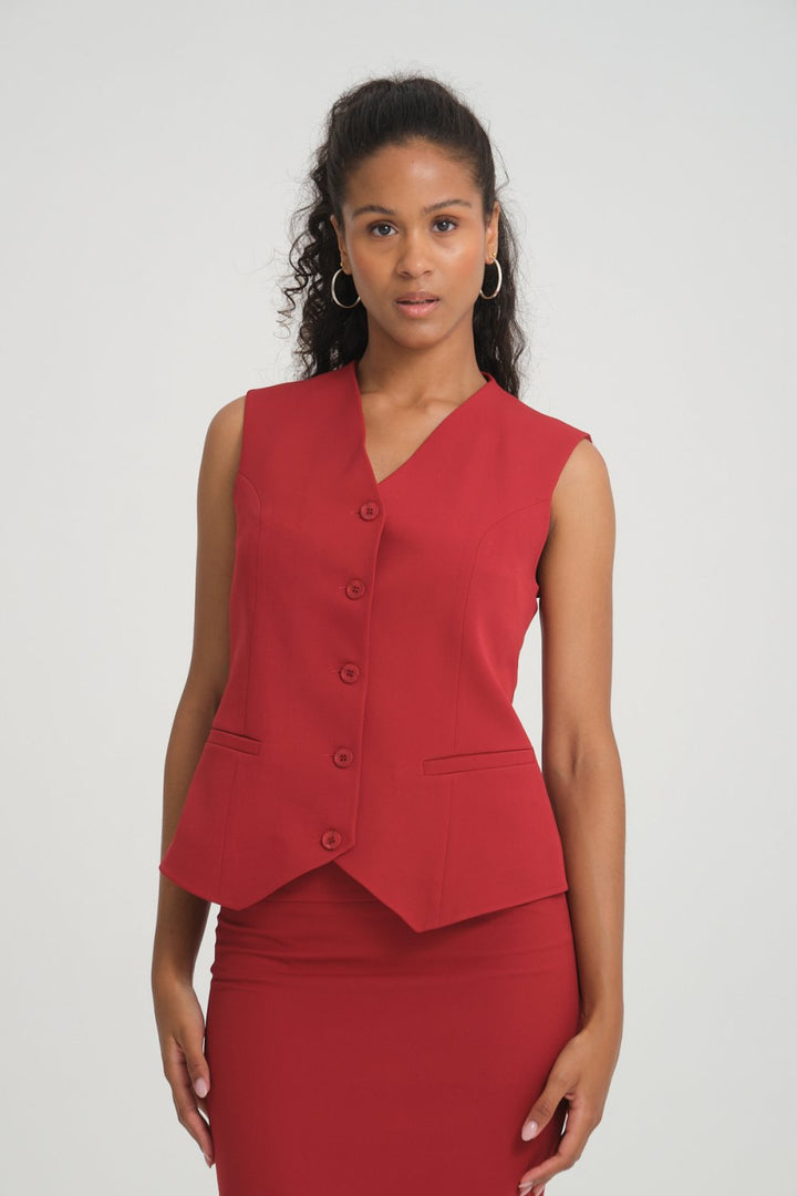 NDL Women Vest-Jacket Skirt Three-Piece Women's Suit Burgundy - Lissone