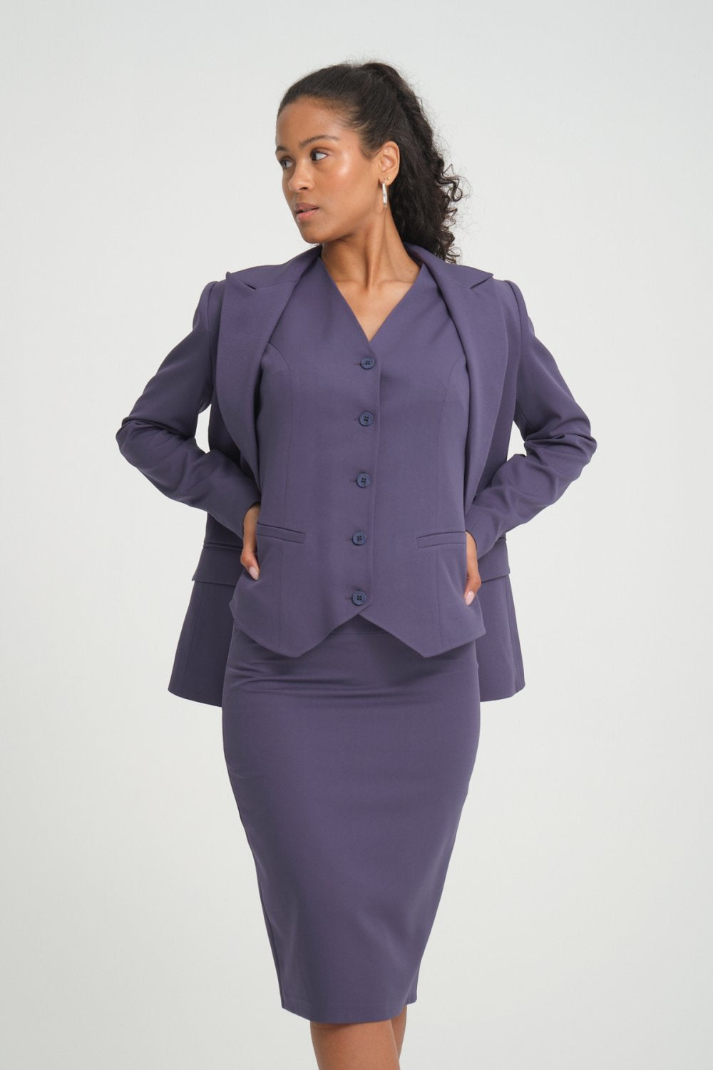 NDL Women Three-Piece Women's Suit with Vest-Jacket Skirt Anthracite - East Providence