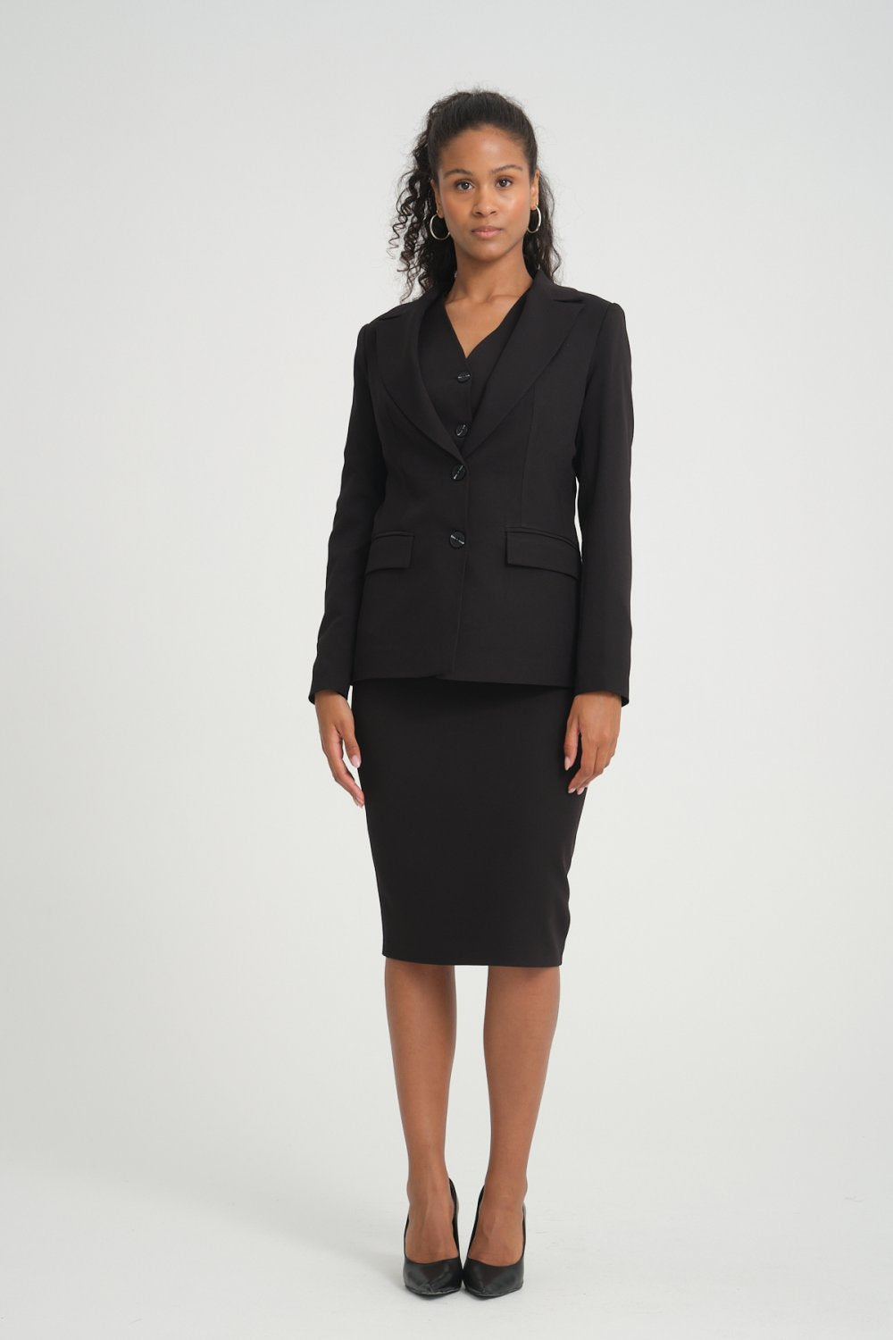 NDL Women Three-Piece Women's Suit with Vest-Jacket Skirt Black - Neunkirchen