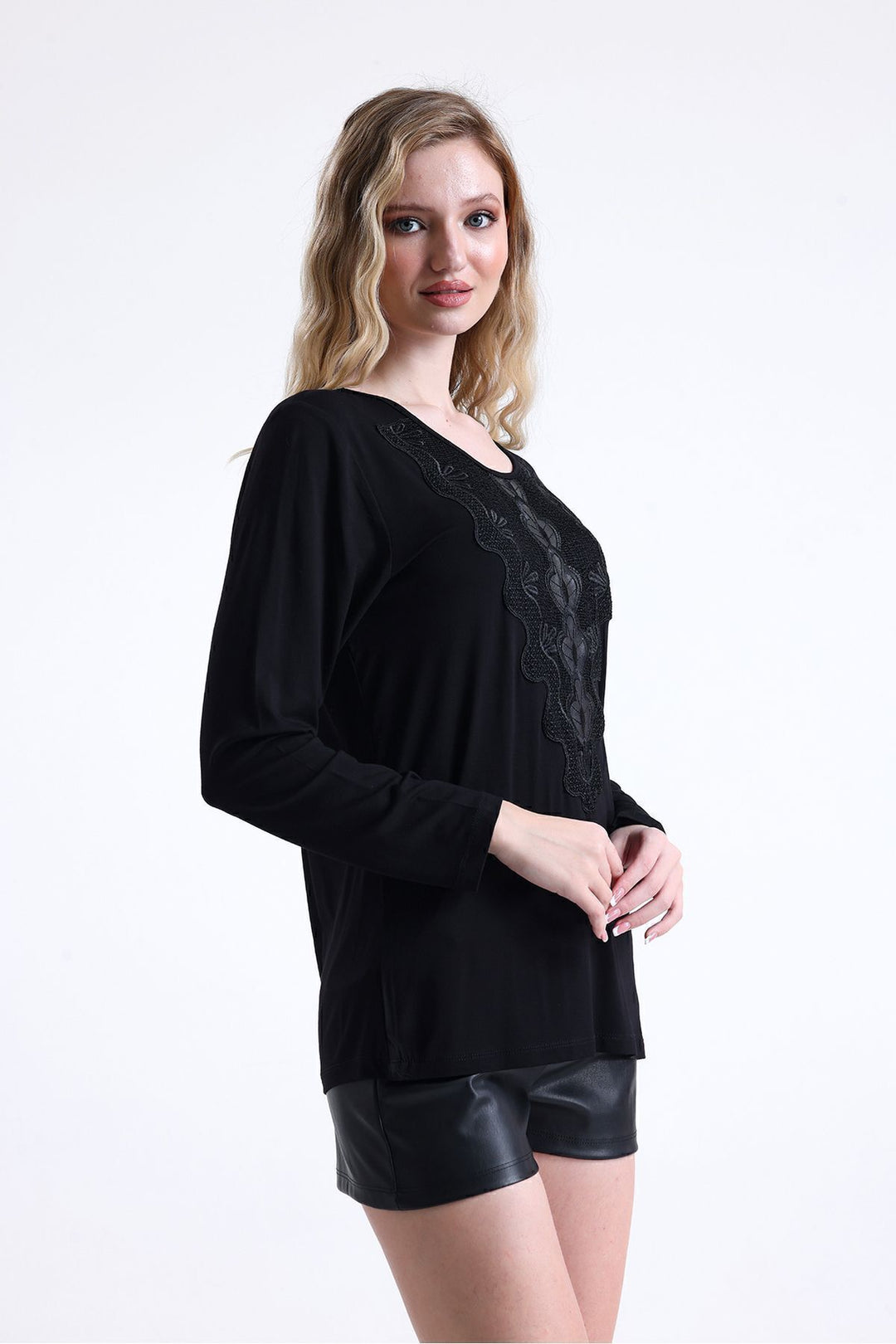 SNS Sense Black Lace Collar Long Sleeve Viscose Blouse - Cihuatlán