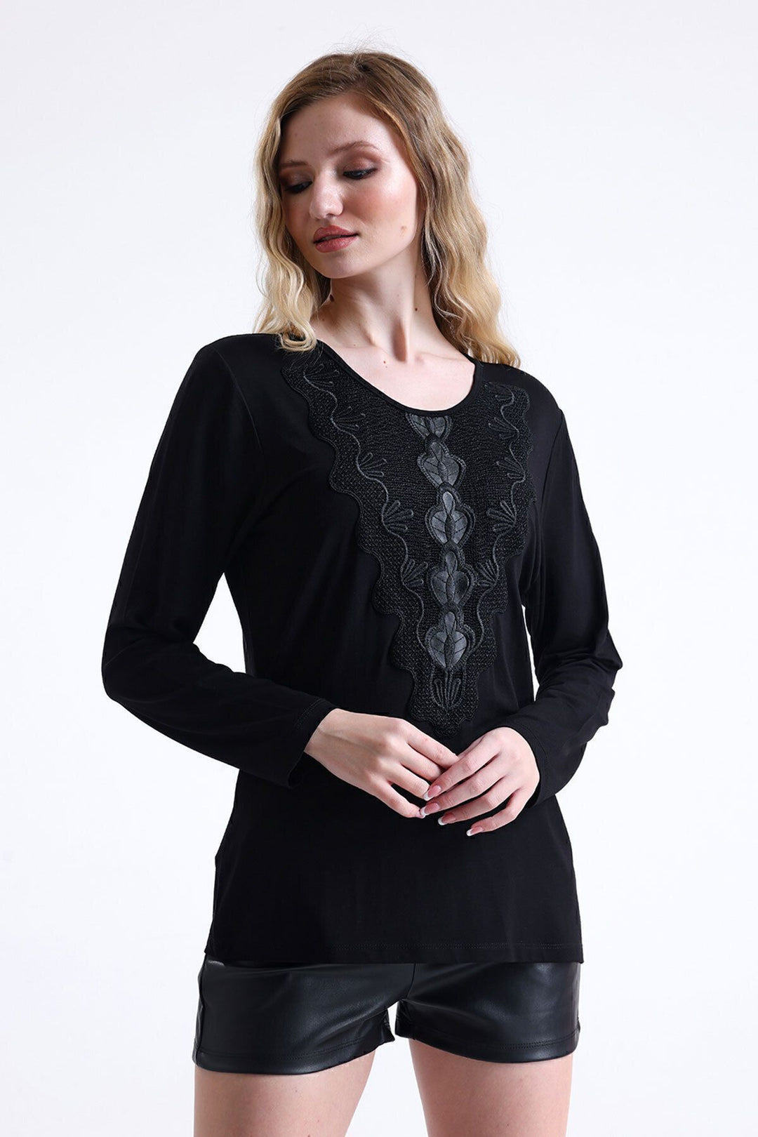 SNS Sense Black Lace Collar Long Sleeve Viscose Blouse - Cihuatlán