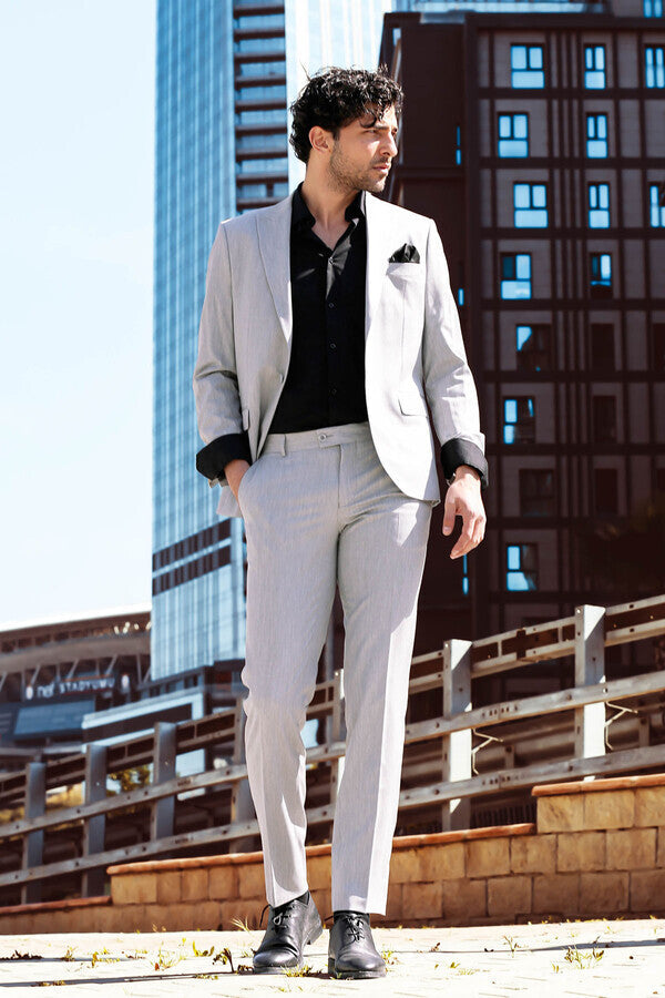WSS 2 Piece Plain Slim Fit Grey Men Suit  - Bethlehem