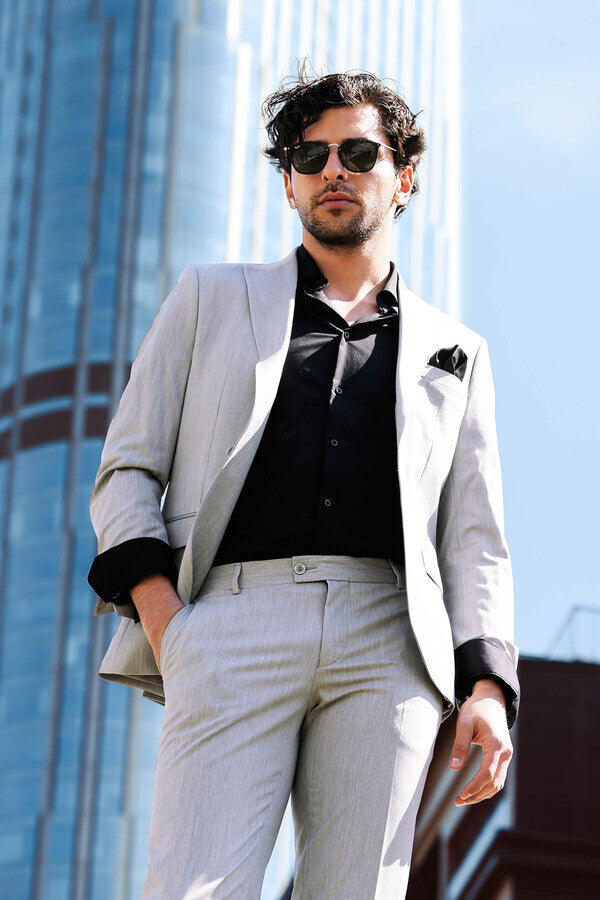WSS 2 Piece Plain Slim Fit Grey Men Suit  - Bethlehem