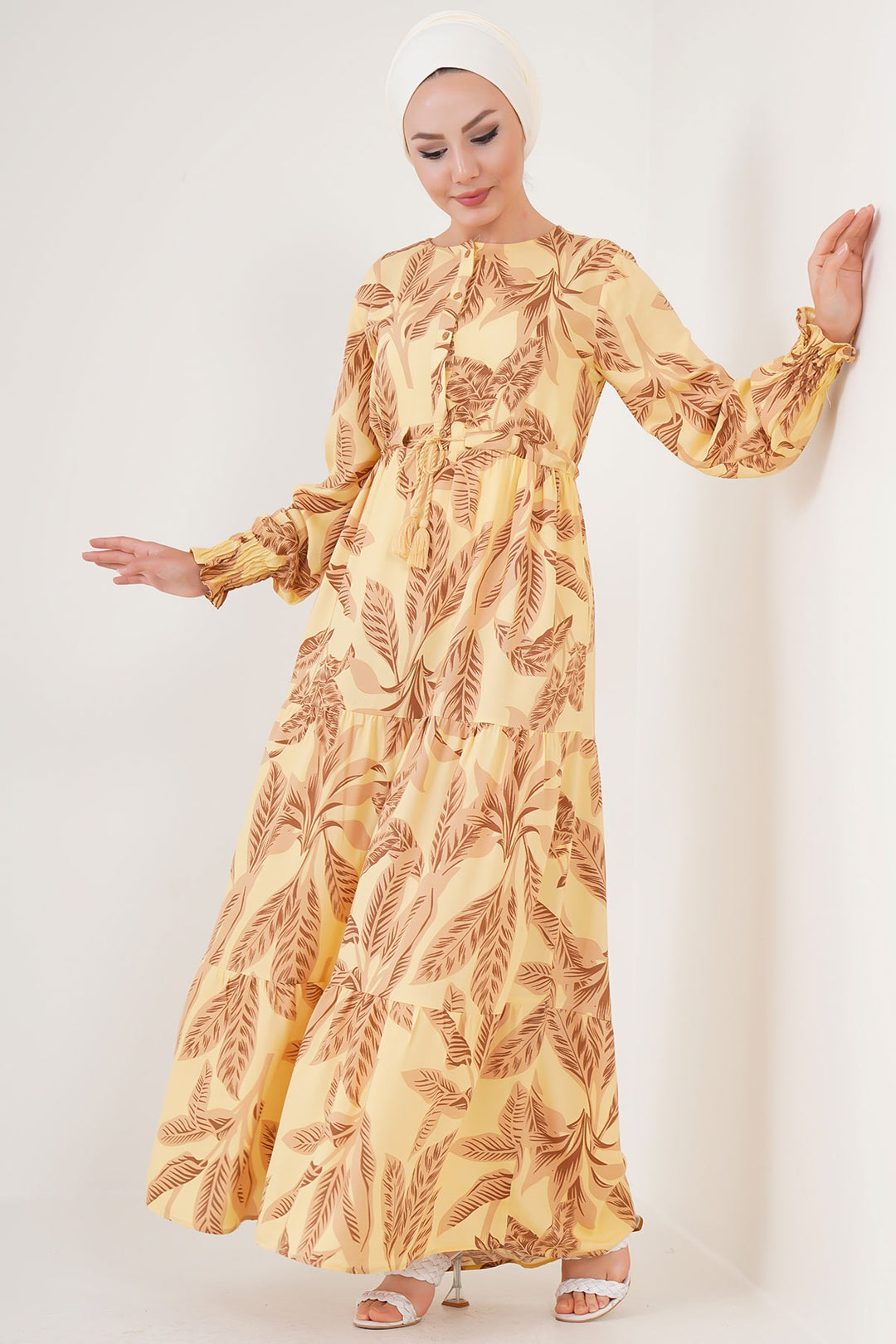 BGD Women Patterned Hijab Dress - Yellow - Blaine