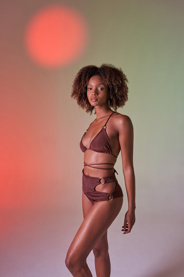 HLLY Women Delphi High Waist Bikini Bottom Brown - Coyula
