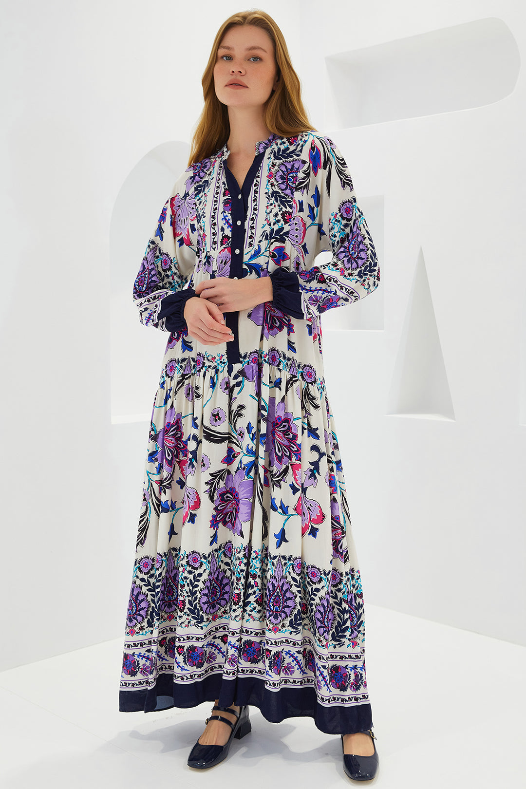BGD Women Woman Navy Blue Purple Viscose Hijab Dress 2423 - Avondale