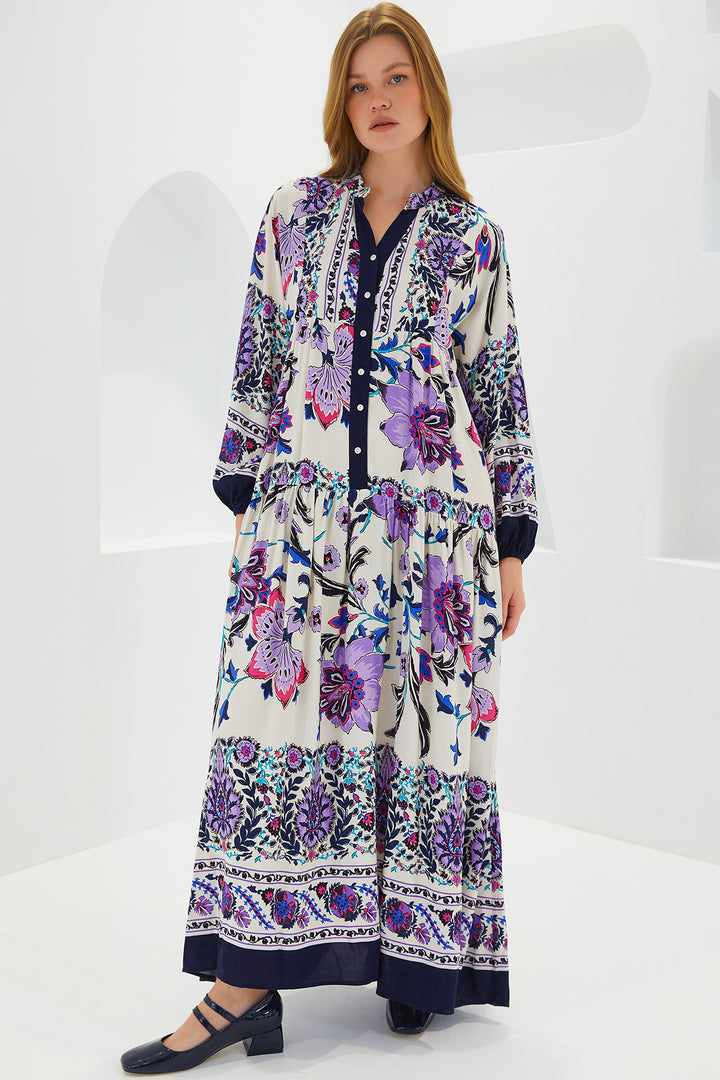 BGD Women Woman Navy Blue Purple Viscose Hijab Dress 2423 - Avondale