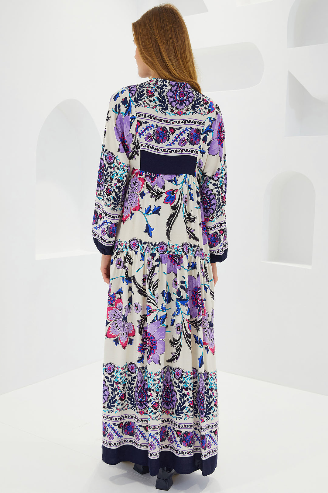 BGD Women Woman Navy Blue Purple Viscose Hijab Dress 2423 - Avondale