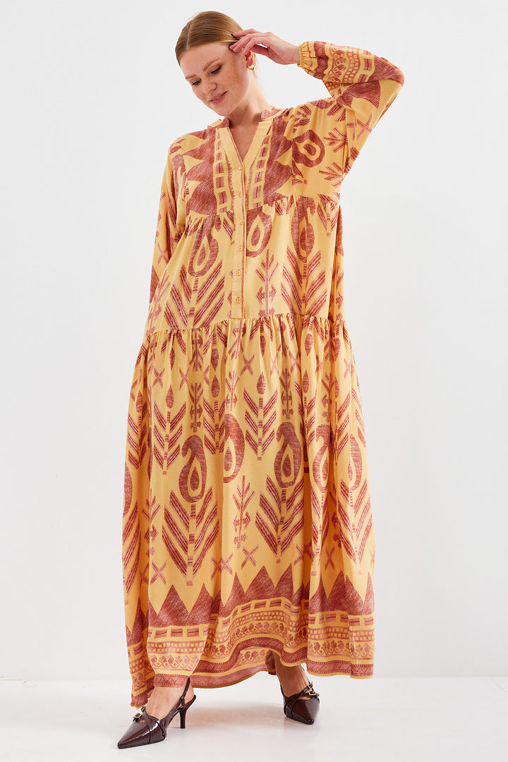 BGD Women Woman Mustard Yellow Tile Viscose Hijab Dress 2423 - Avondale