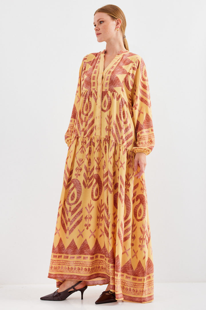 BGD Women Woman Mustard Yellow Tile Viscose Hijab Dress 2423 - Avondale
