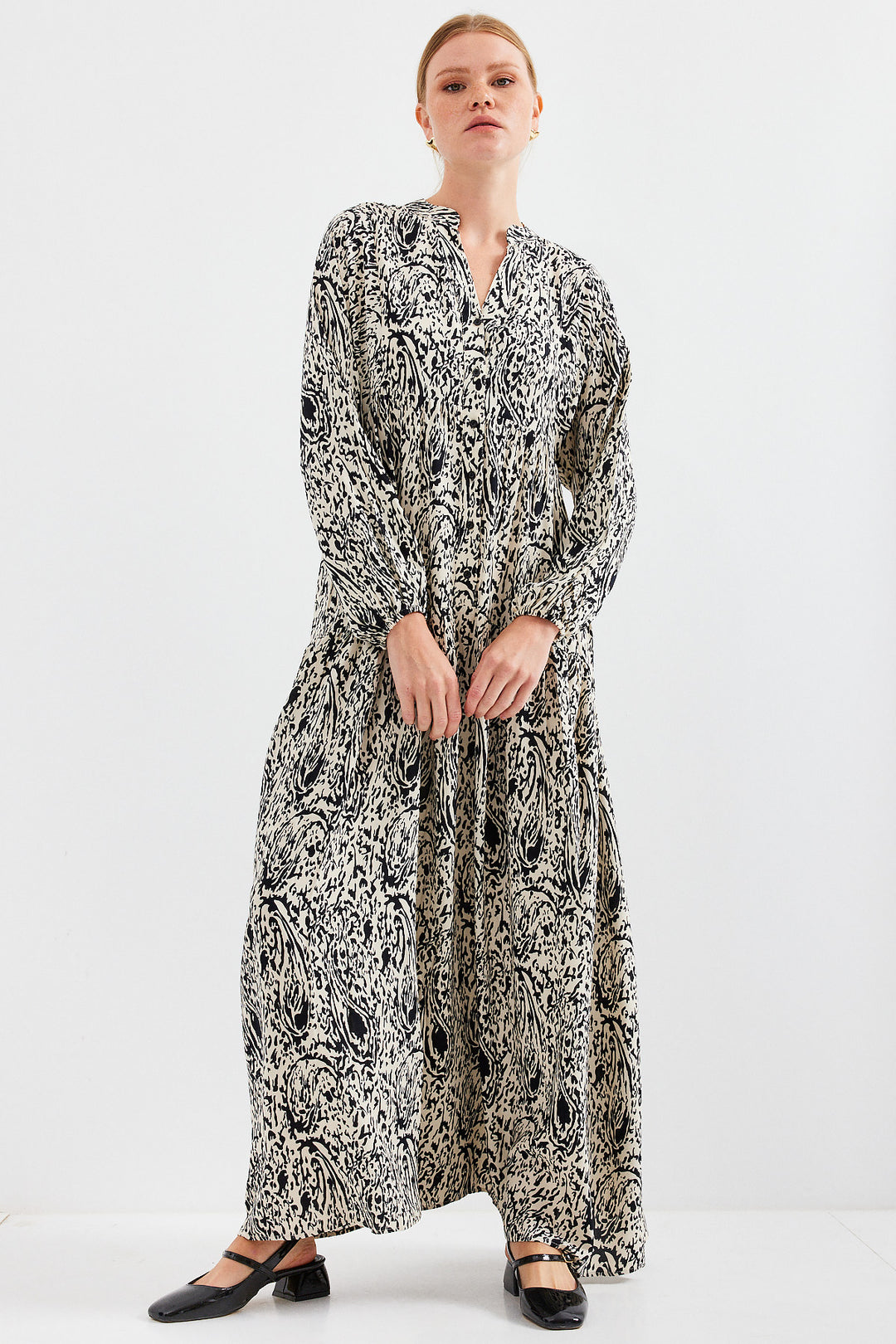BGD Women Woman Patterned Black Viscose Hijab Dress 2423 - Avondale