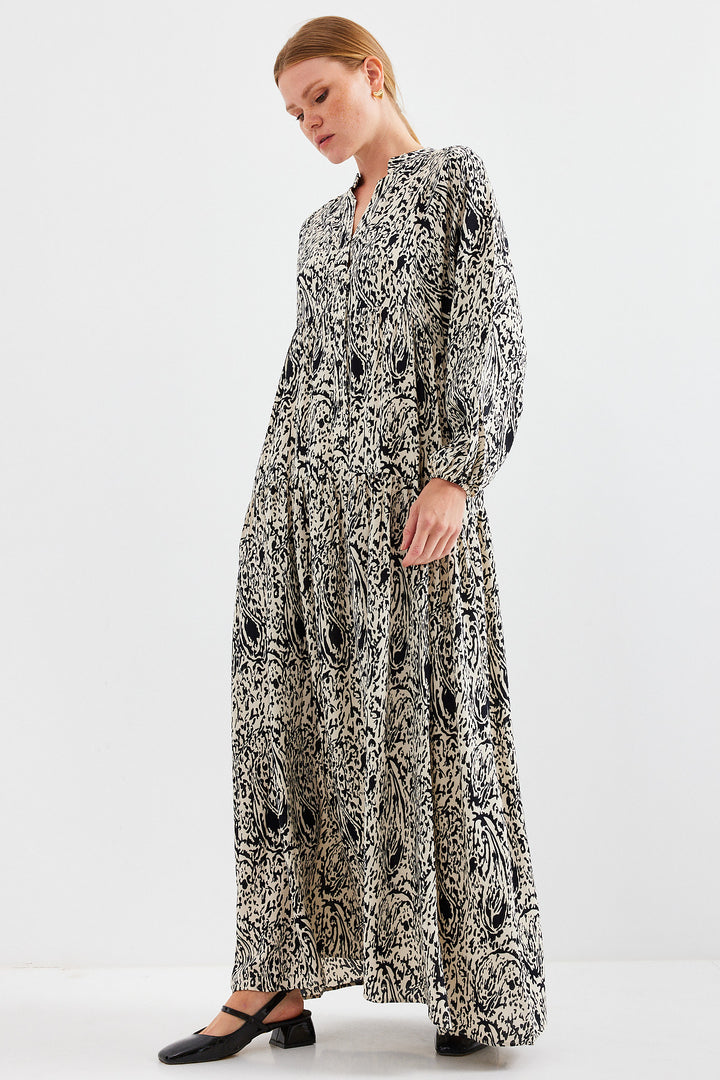 BGD Women Woman Patterned Black Viscose Hijab Dress 2423 - Avondale
