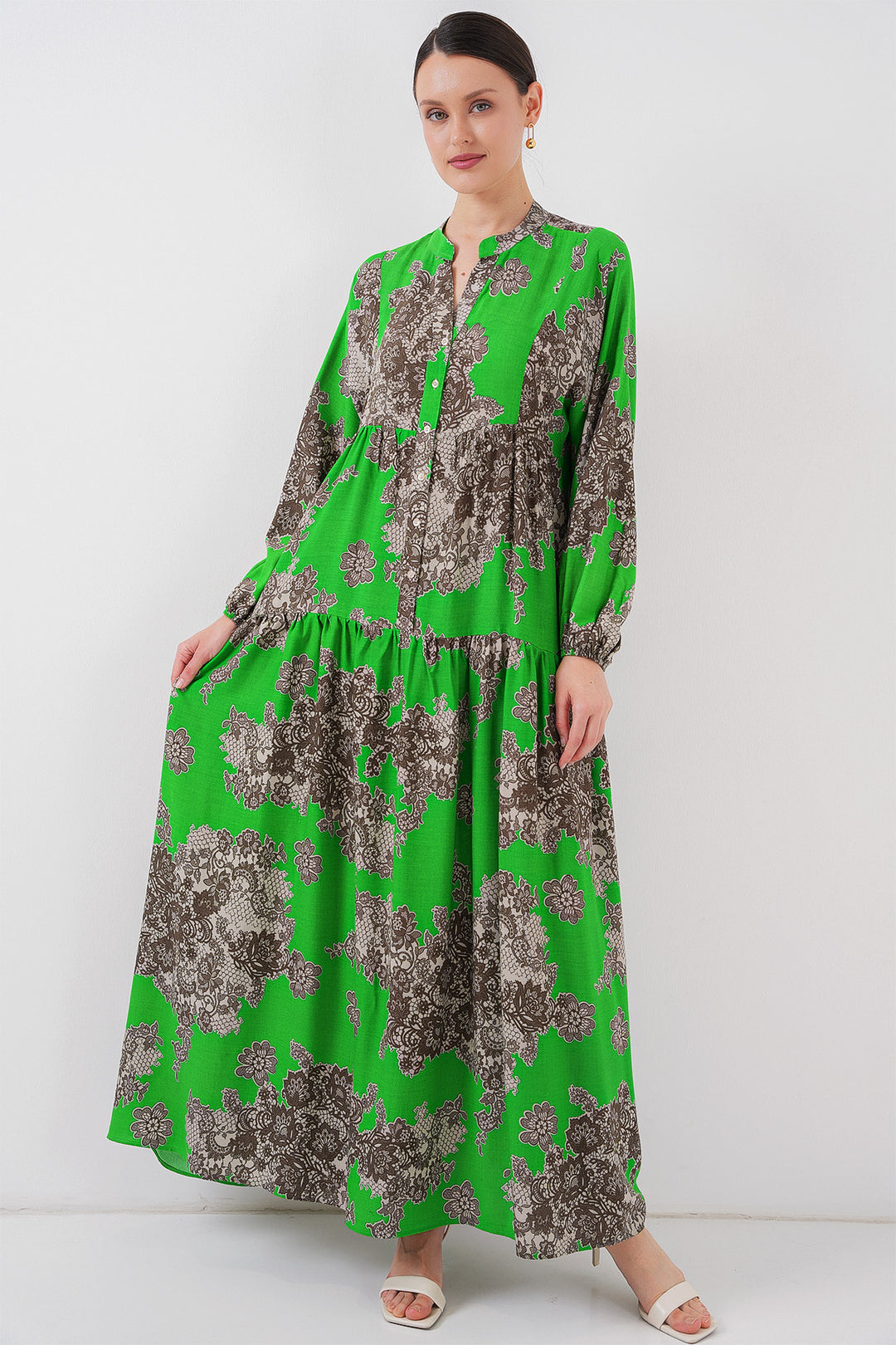BGD Women Authentic Patterned Hijab Dress - Black - Green - Celle