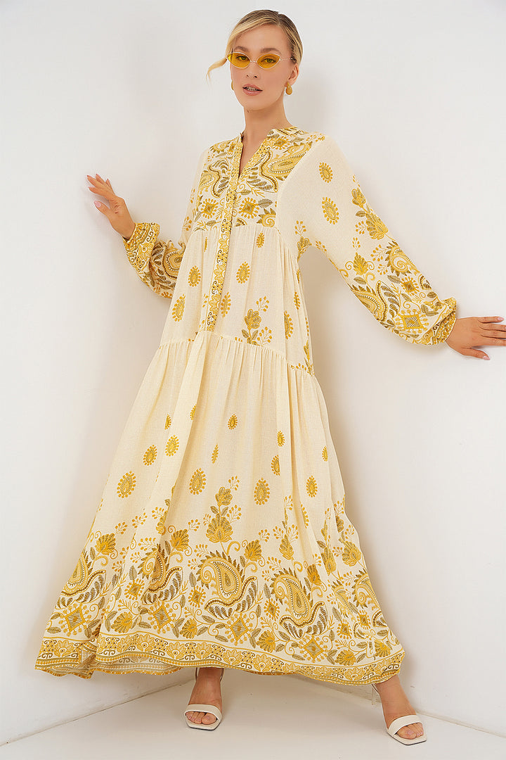 BGD Women Authentic Patterned Hijab Dress - Yellow - Maidenhead