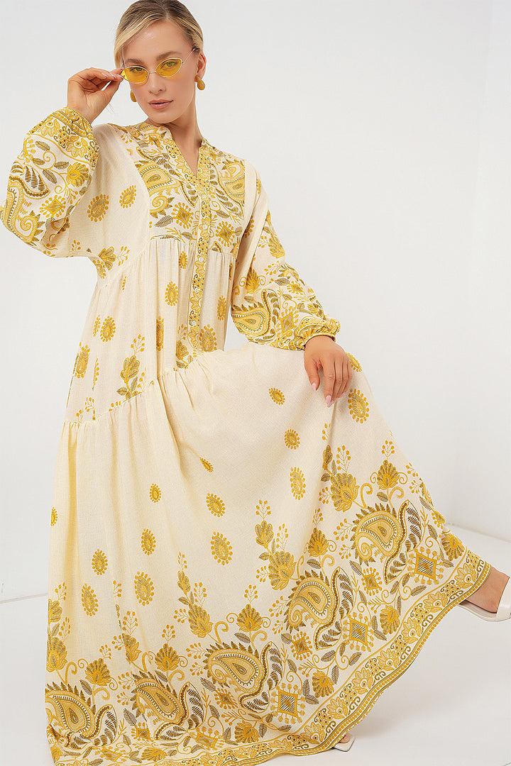 BGD Women Authentic Patterned Hijab Dress - Yellow - Maidenhead