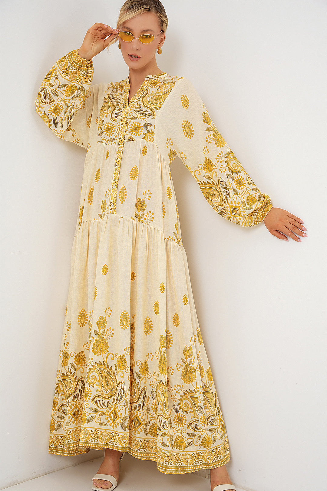BGD Women Authentic Patterned Hijab Dress - Yellow - Maidenhead