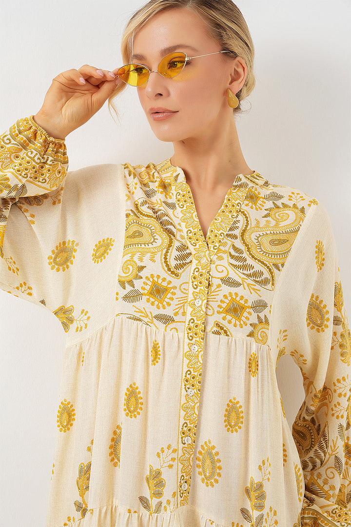 BGD Women Authentic Patterned Hijab Dress - Yellow - Maidenhead