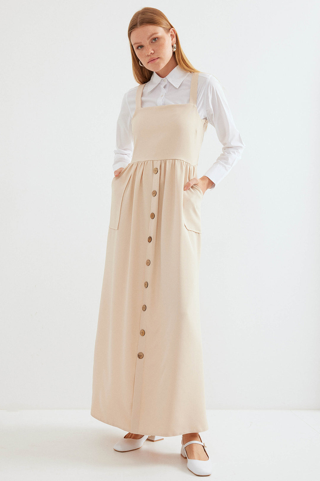 BGD Women Long Overall Dress - Cream - Avondale