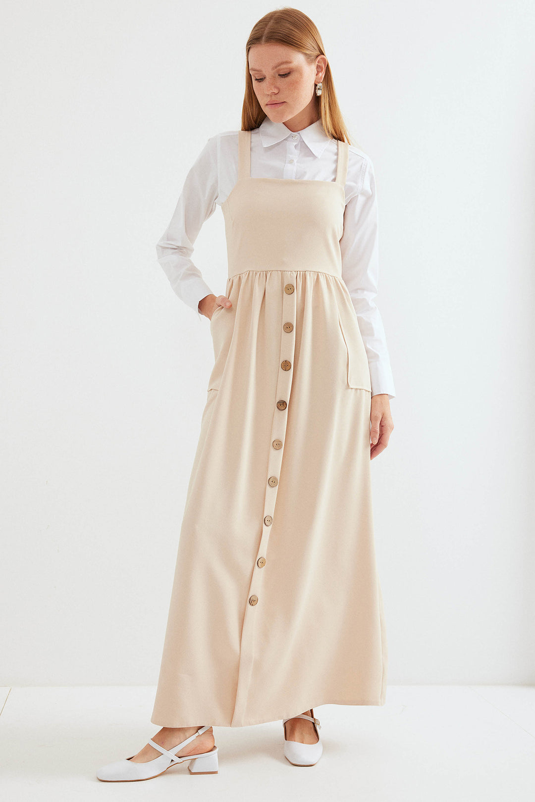 BGD Women Long Overall Dress - Cream - Avondale