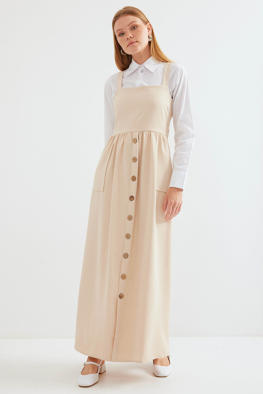 BGD Women Long Overall Dress - Cream - Avondale