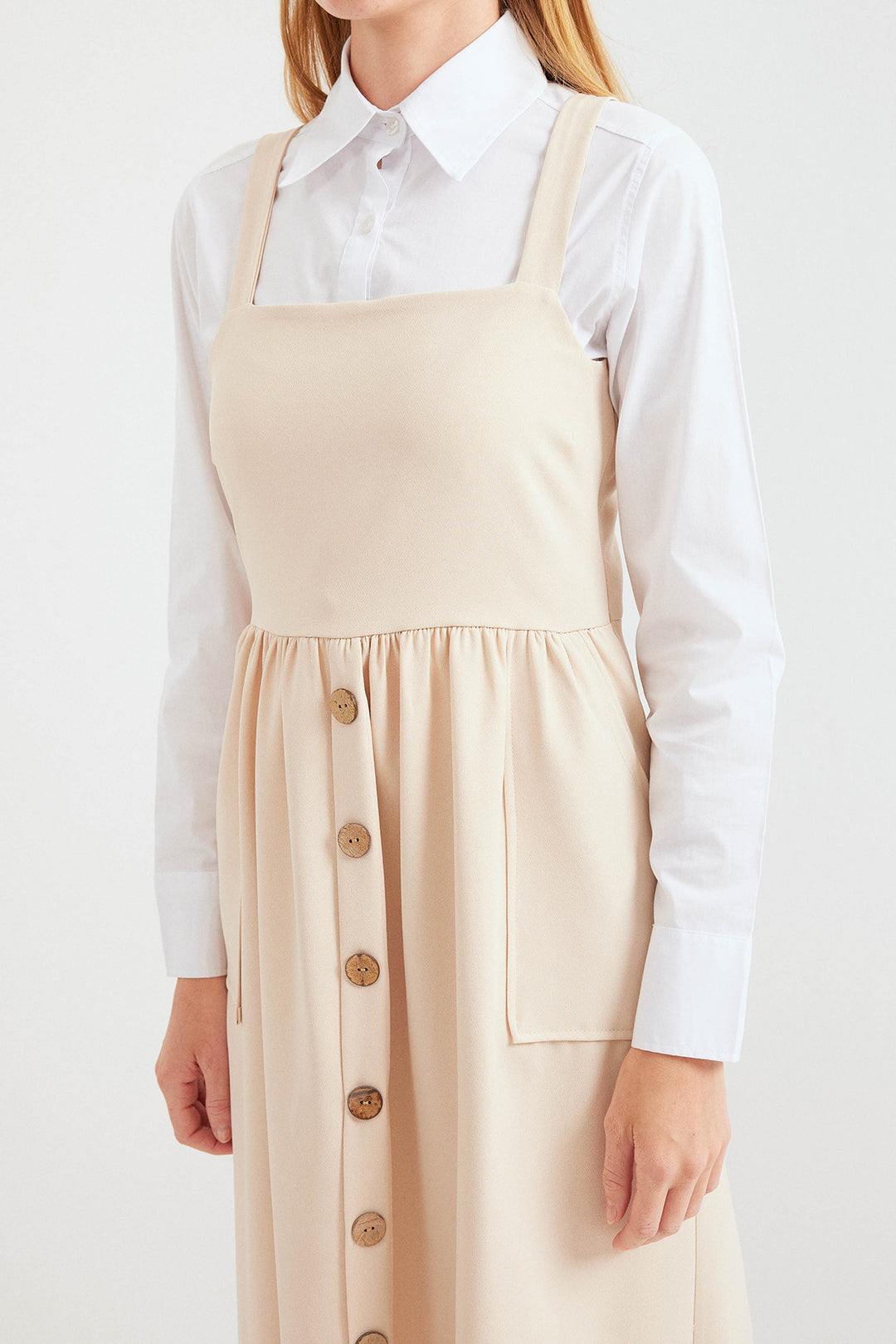 BGD Women Long Overall Dress - Cream - Avondale