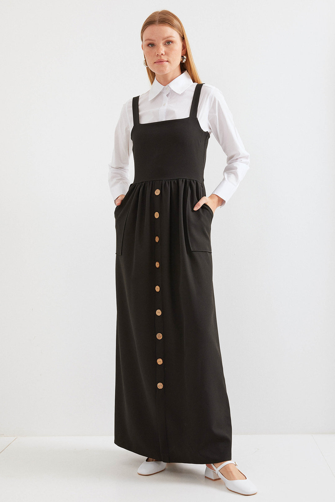 BGD Women Long Overall Dress - Black - Avondale