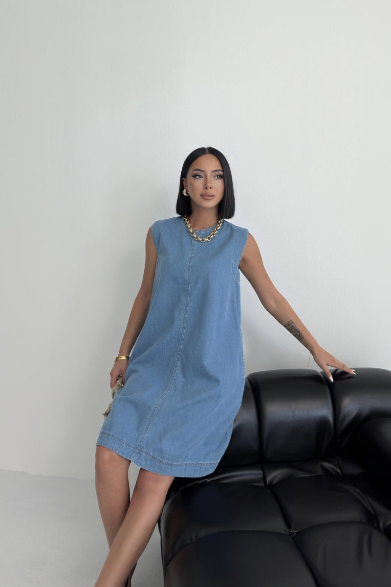 XLJ Sleeveless Oversize Denim Dress with Pocket - La Porte