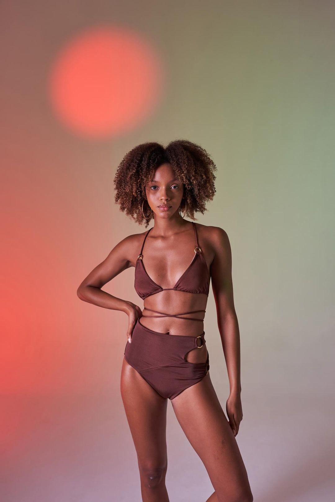 HLLY Women Delphi High Waist Bikini Bottom Brown - Coyula