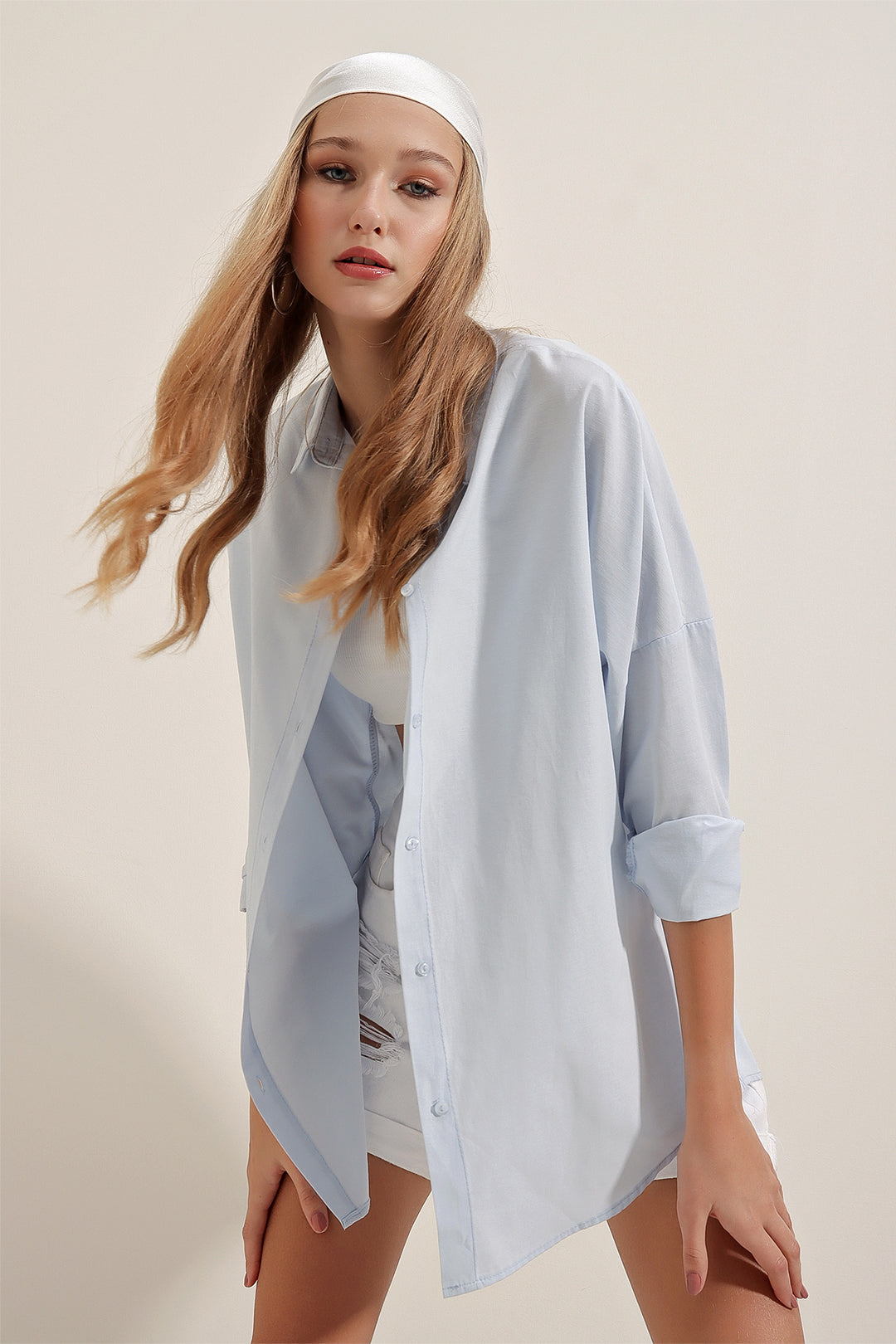 BGD Women Oversize Long Basic Shirt - Light Blue - Avondale