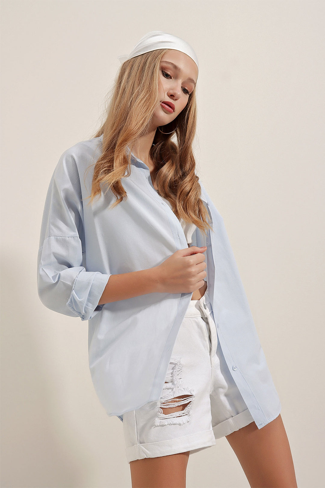BGD Women Oversize Long Basic Shirt - Light Blue - Avondale