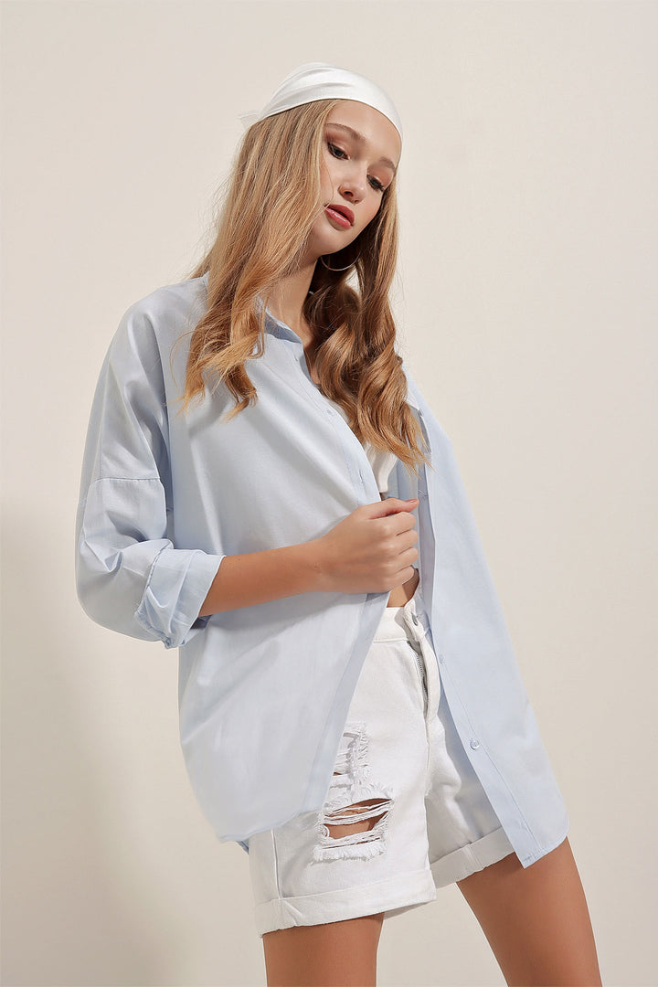 BGD Women Oversize Long Basic Shirt - Light Blue - Avondale
