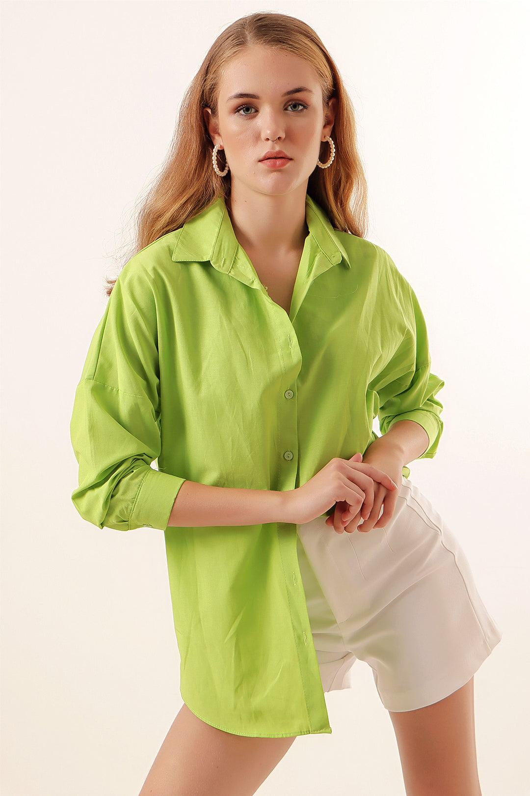 BGD Women Oversize Long Basic Shirt - Dark Green - Mankato