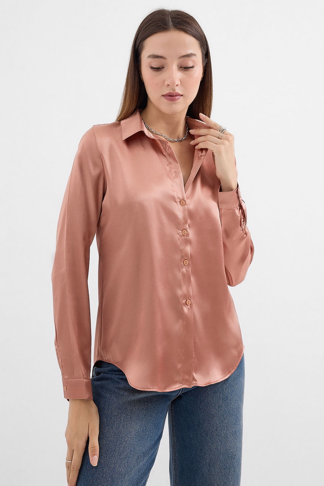 BGD Women Lightweight Satin Shirt - Camel - Avondale