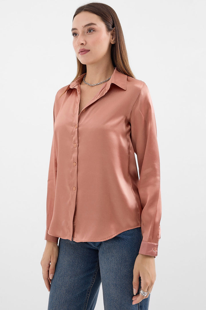 BGD Women Lightweight Satin Shirt - Camel - Avondale