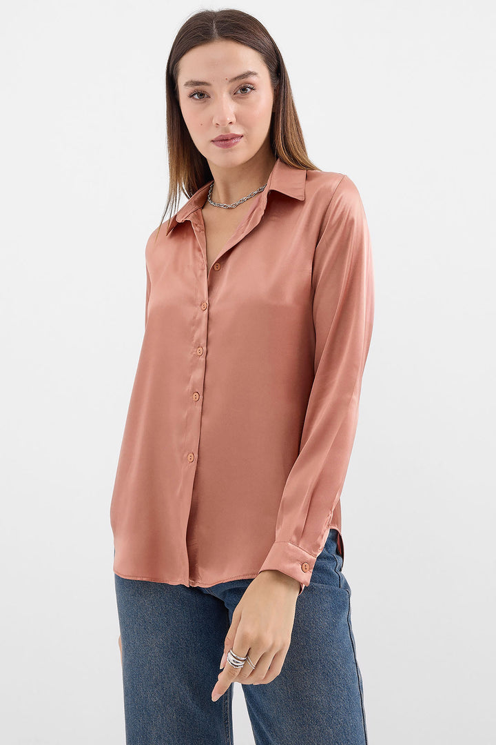 BGD Women Lightweight Satin Shirt - Camel - Avondale