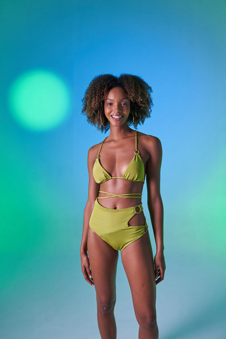 HLLY Women Delphi High Waist Bikini Bottom Green - Cuneo