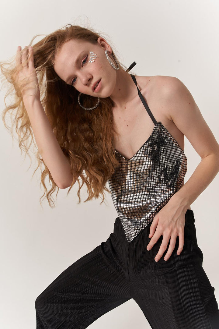 HLLY Women Glammy Triangle Crop Gray - Beja