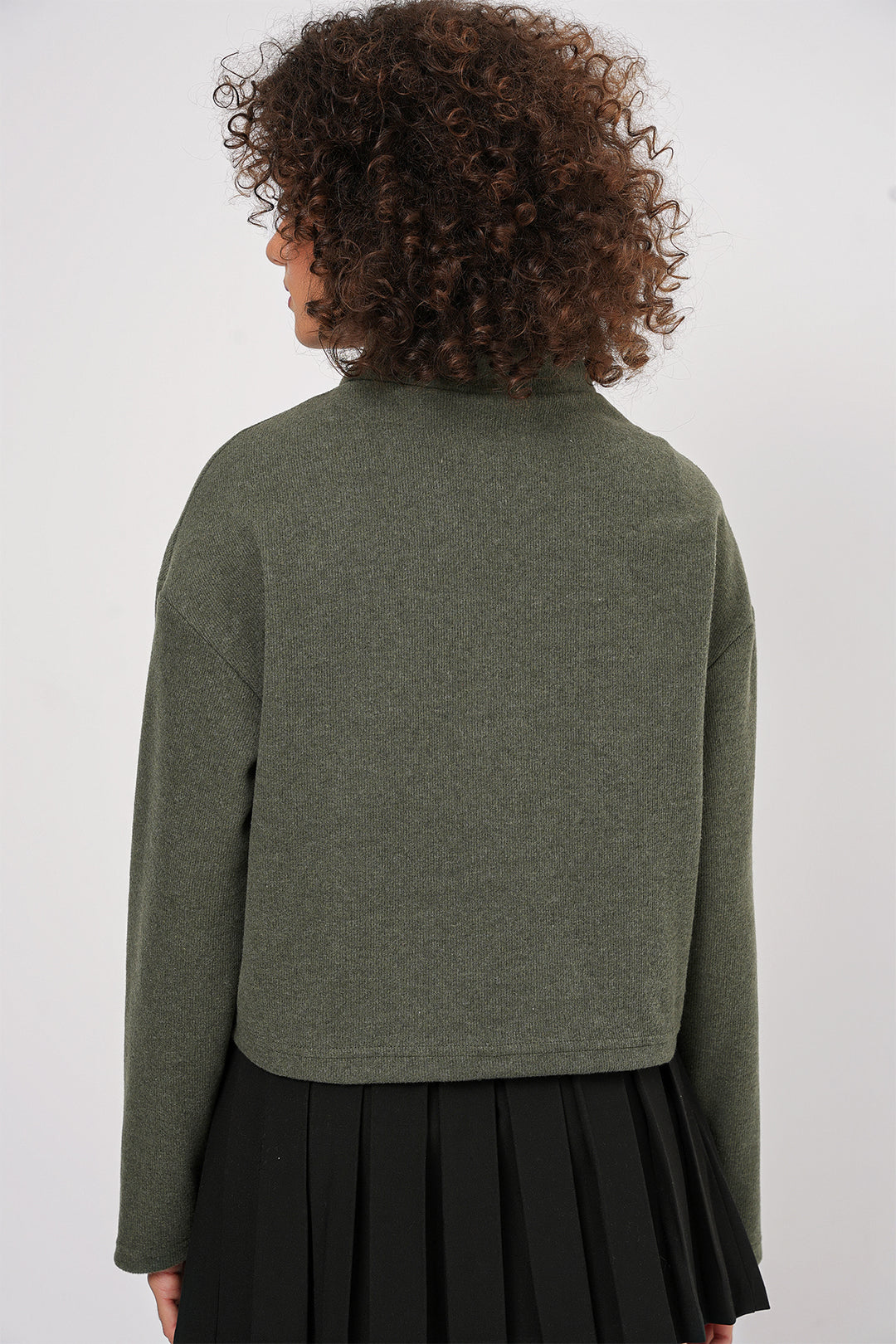 BGD Women Zip Neck Knitted Sweatshirt - Khaki - Decatur