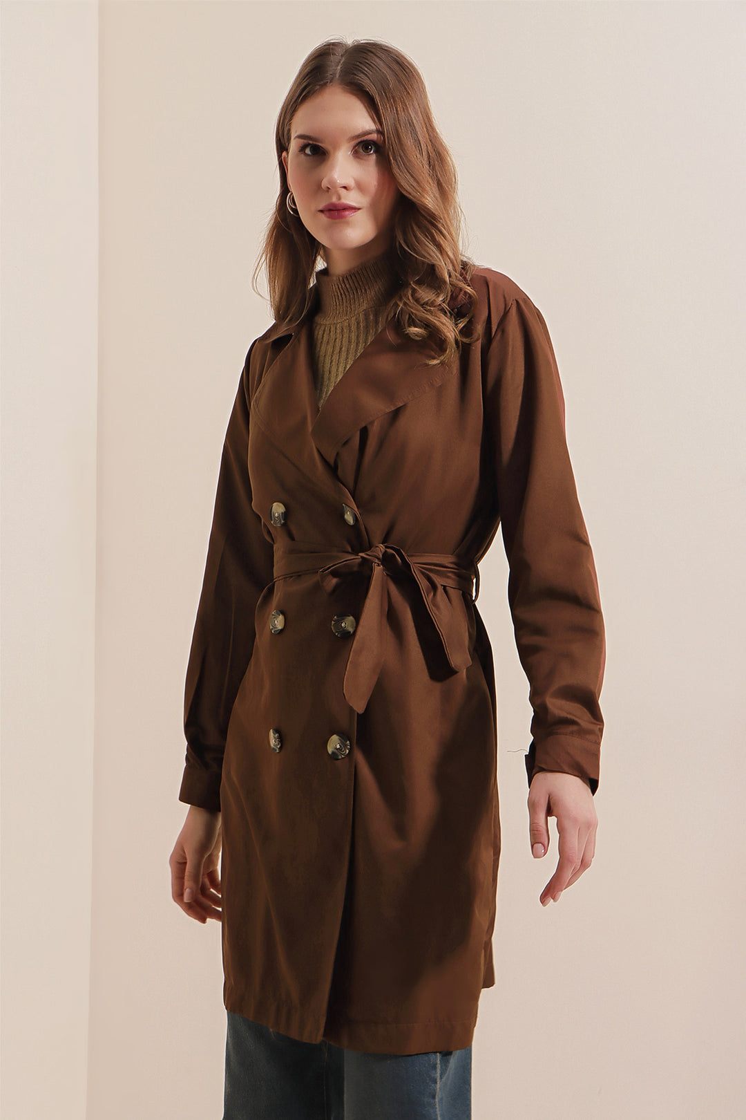 BGD Women Double Breasted Short Trench Coat - Brown - Târgu-Mureş