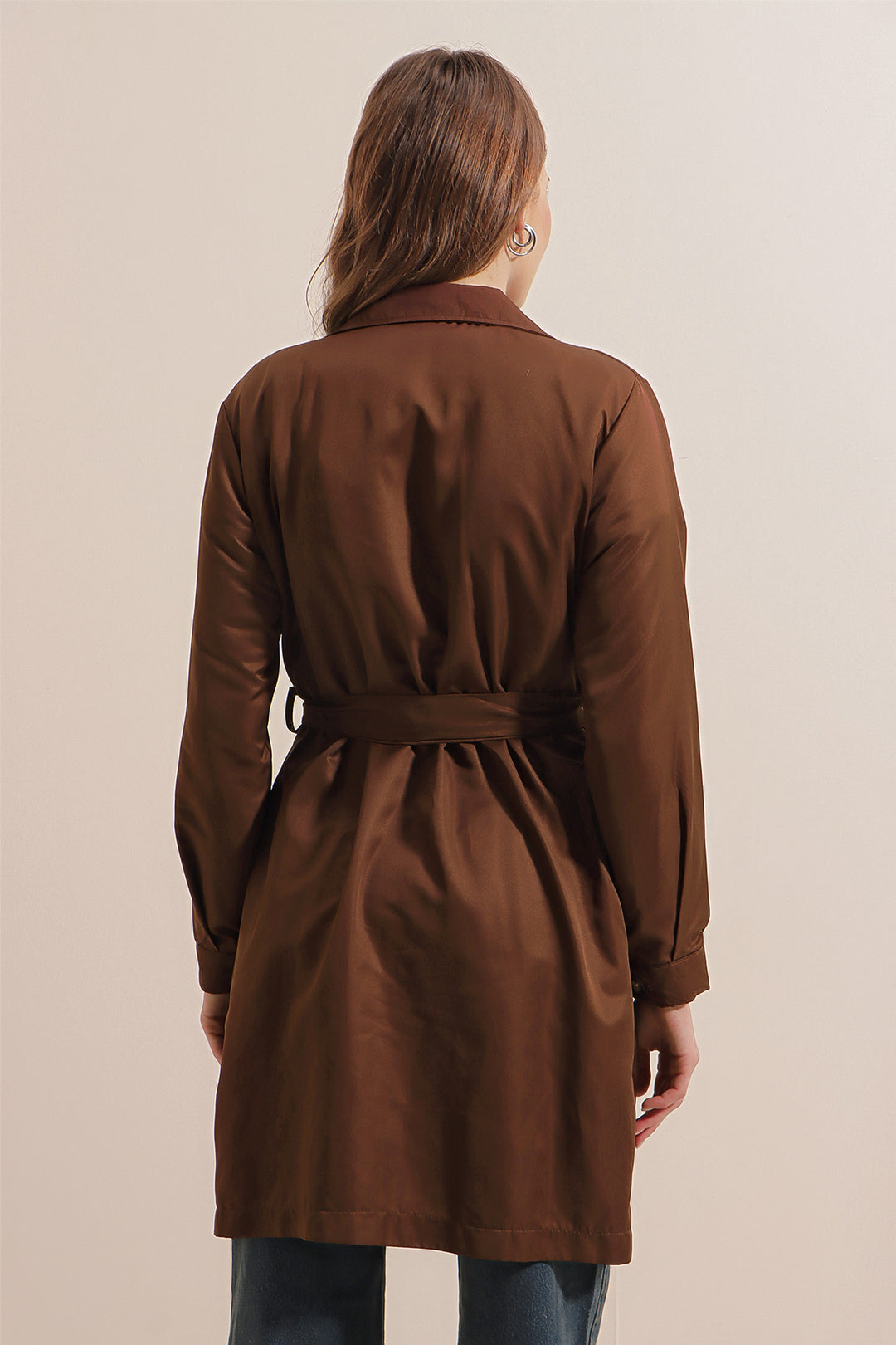 BGD Women Double Breasted Short Trench Coat - Brown - Târgu-Mureş