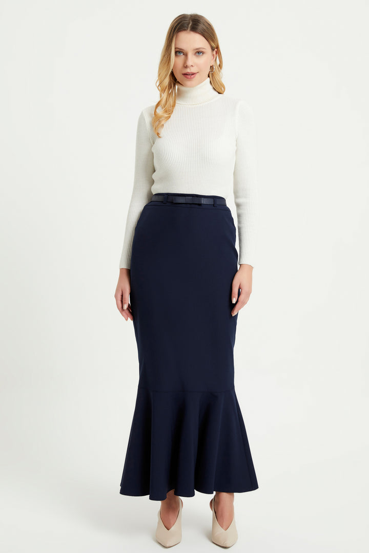 ZRF Women Flared Belted Skirt - Navy - Níkaia