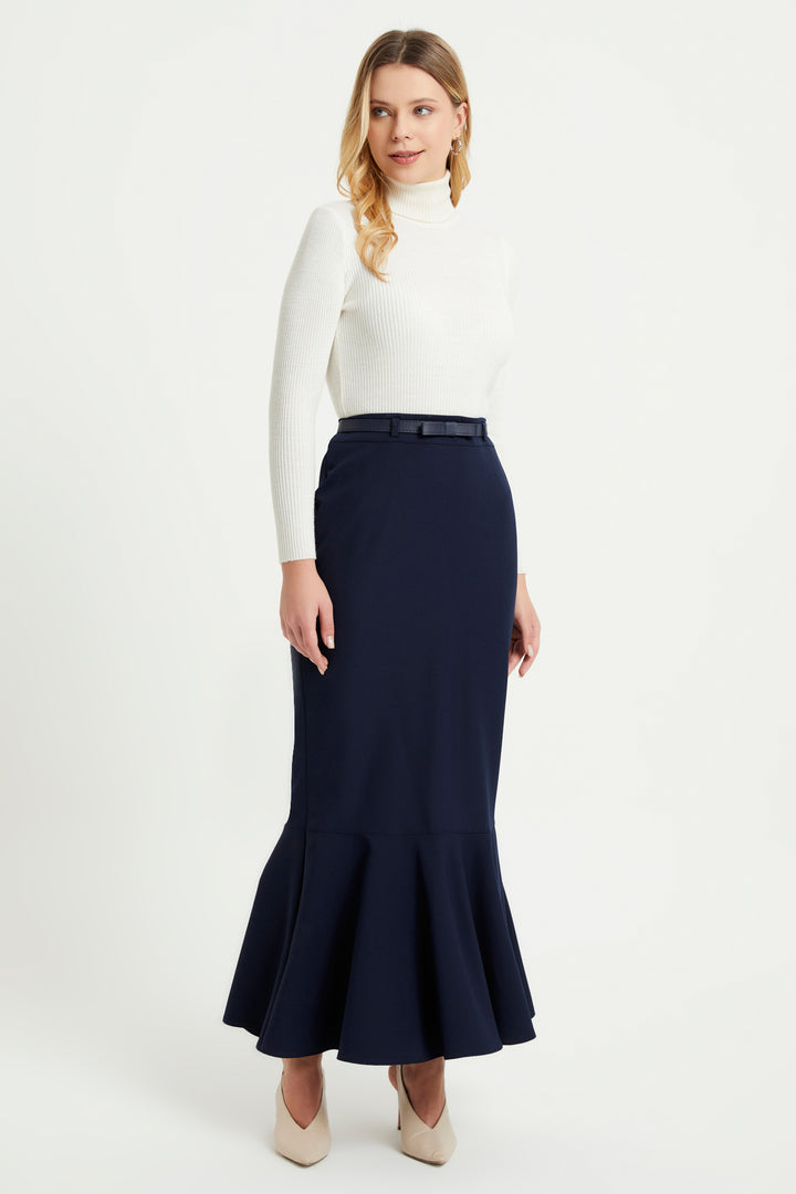 ZRF Women Flared Belted Skirt - Navy - Níkaia