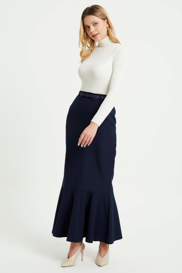 ZRF Women Flared Belted Skirt - Navy - Níkaia