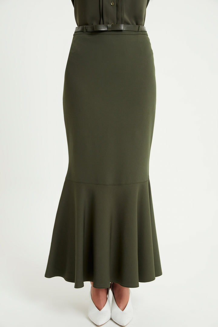 ZRF Women Flounced Belted Skirt - Khaki - Hemet