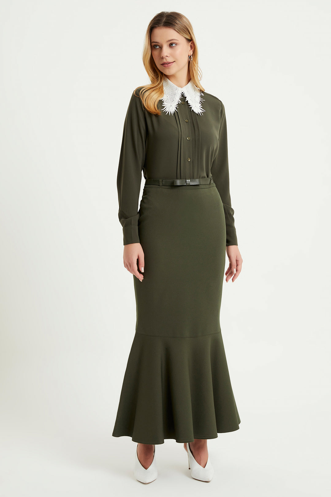 ZRF Women Flounced Belted Skirt - Khaki - Hemet