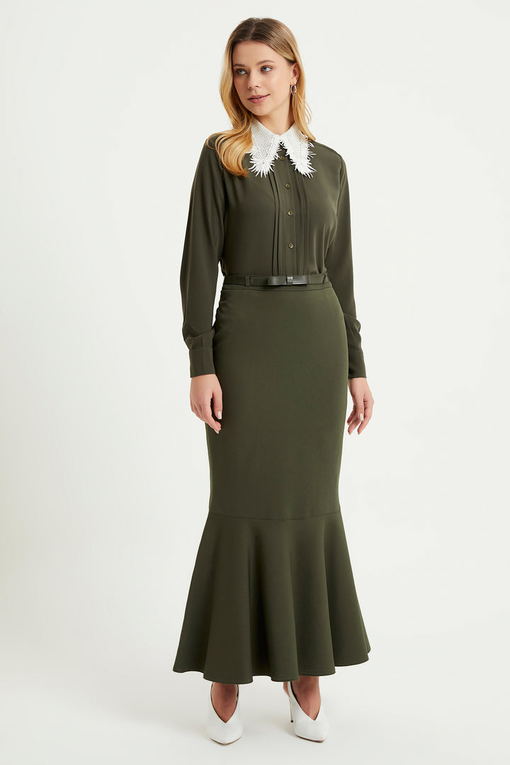 ZRF Women Flounced Belted Skirt - Khaki - Hemet