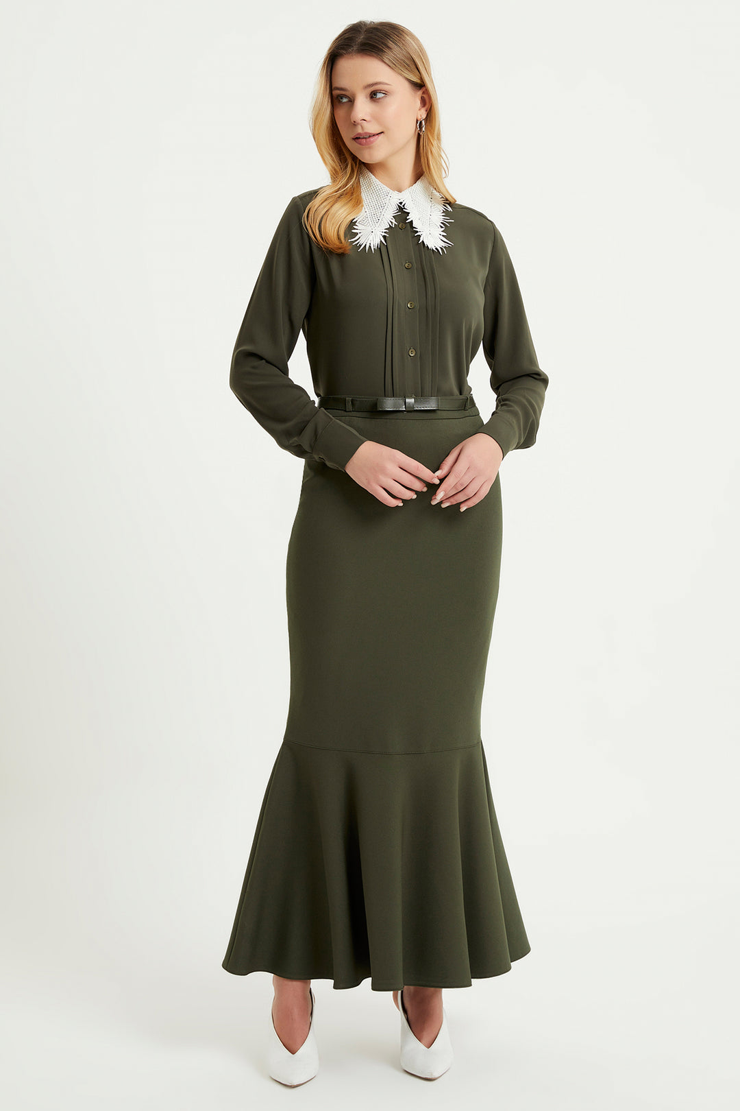 ZRF Women Flounced Belted Skirt - Khaki - Hemet