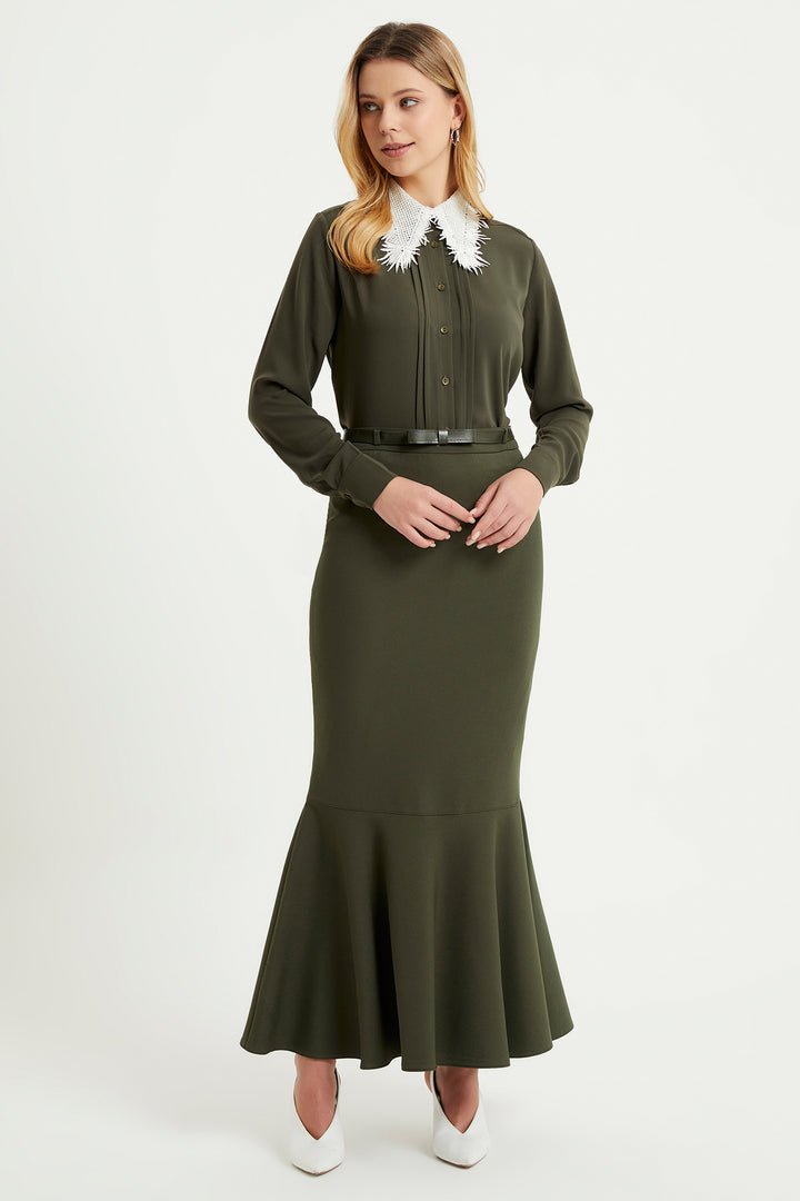 ZRF Women Flounced Belted Skirt - Khaki - Hemet