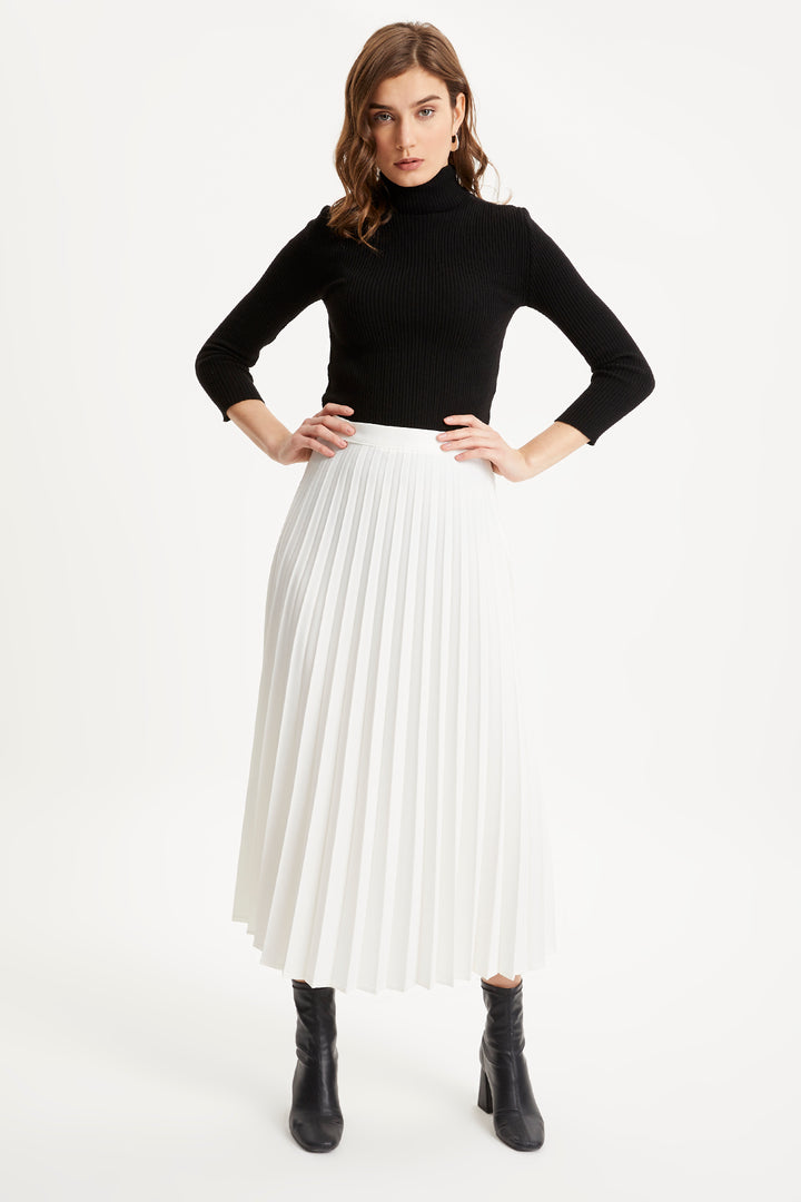 ZRF Women Pleated Basic Skirt - Ecru - Texcoco