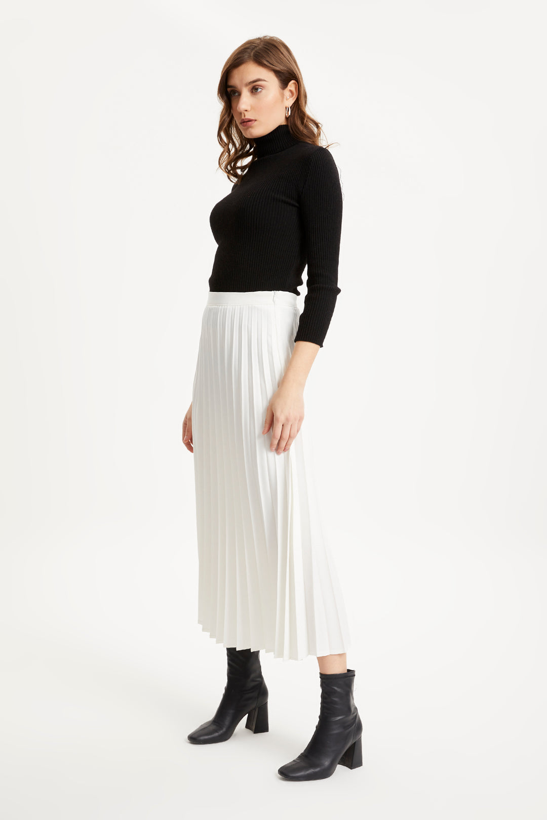 ZRF Women Pleated Basic Skirt - Ecru - Texcoco
